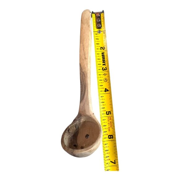 Handcrafted Polder Wooden Ladle & Scoop Set Slotted Hand Carved Kitchen Utensils - Picture 6 of 10